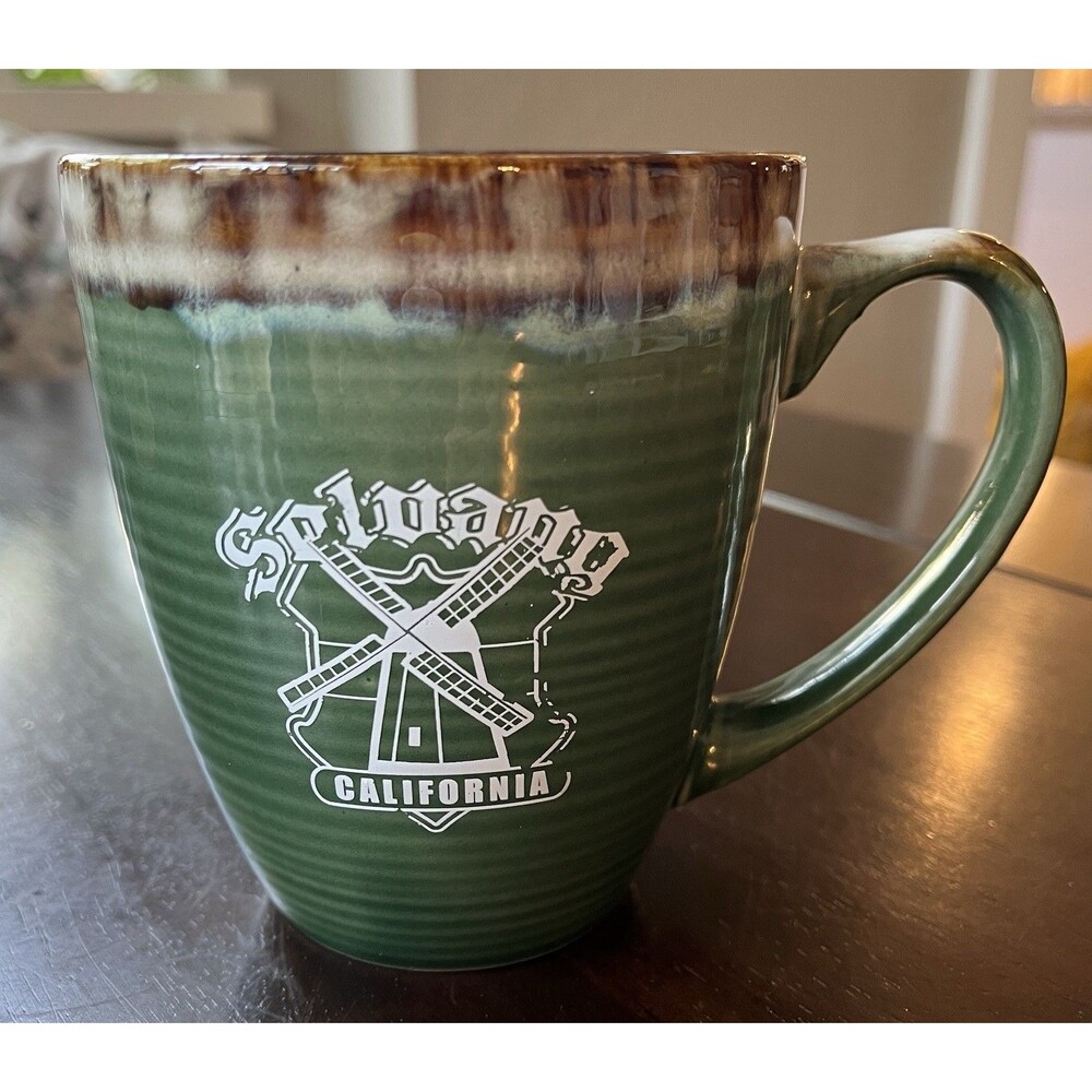 Solvang, California Hand Crafted & Glazed Green Ceramic Coffee Mug